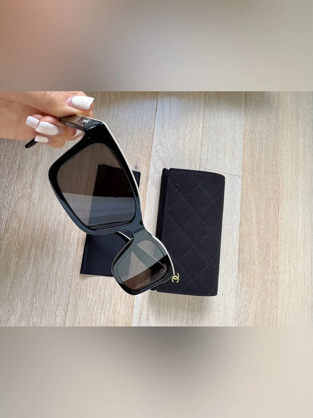 Chanel SQUARE SUNGLASSES Acetate, Black & Beige 5417
